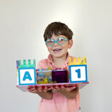 Shapemags 124 Piece Set, Made With Power+Magnets, 100 Clear Color Tiles, Includes 24 StileMags, 12X12 Stabilizer Plate and Car Base