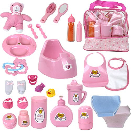 Baby Doll Feeding Changing Potty Toy Bag Set 28 Accessories – Toys