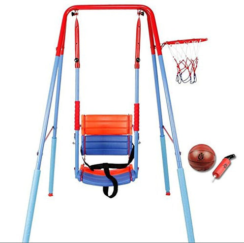 Swing Set on Metal Frame with Basket Ball Frame