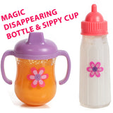Mommy & Me Baby Doll 5 Piece Feeding Set - Includes A Magic Disappearing Milk Bottle and Sippy Cup
