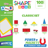 Shapemags 124 Piece Set, Made With Power+Magnets, 100 Clear Color Tiles, Includes 24 StileMags, 12X12 Stabilizer Plate and Car Base
