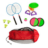 Combo outdoor play set of 3 Velcro catch Speed ball & Badminton in mesh carryon bag - Toys 2 Discover