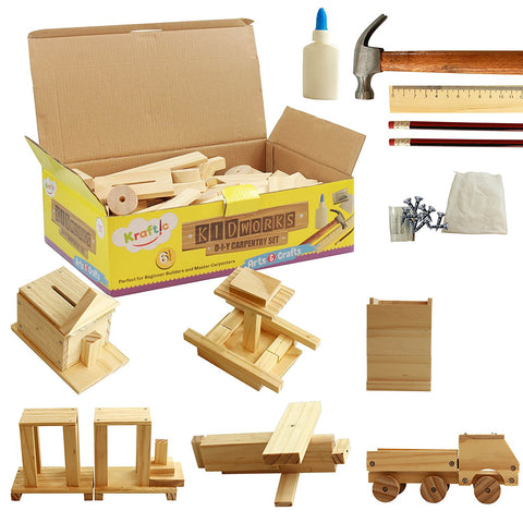 Kraftic DIY Deluxe Carpentry Woodworking Kit with 6 Projects