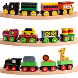 Around The Town 12 Piece Wooden Engines & Train Cars, Compatible With Thomas Wooden Railway, Brio And Most Other Brands