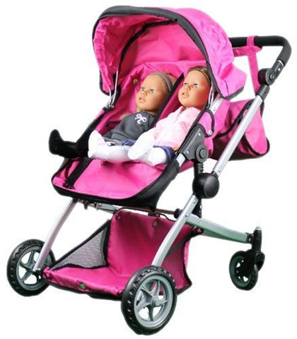 Babyboo Deluxe Twin Doll Bassinet & Stroller (Pink) with Free Carriage (9651A)