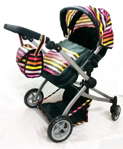 Babyboo Deluxe Twin Doll Bassinet & Stroller (Stripes) with Free Carriage