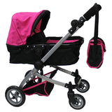 Babyboo Deluxe Basinet & Stroller, Matching Diaper Bag, Black/Pink Color (9651B-2) - Toys 2 Discover