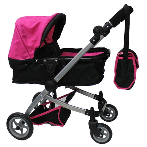 Babyboo Deluxe Basinet & Stroller, Matching Diaper Bag, Black/Pink Color (9651B-2)