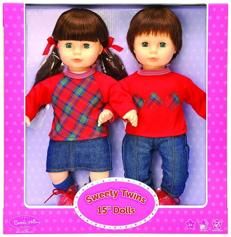 Beverly Hills Sweety Twins 15'' Brunette Dolls, Matching Boy & Girl