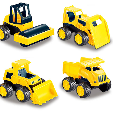 Road Repair Construction Vehicles, Set of 4 Trucks Include: A Dump Truck, Front Wheel Tractor, Asphalt Paver and Bulldozer