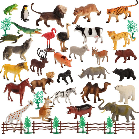 50 Piece Large size Animal Set 30 Animals & 20 Accessories in a Storage Container