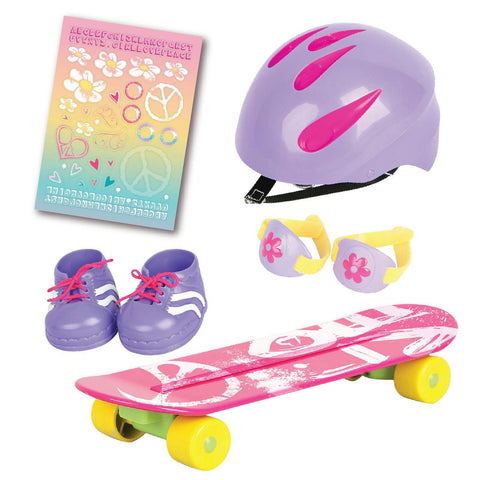 Beverly Hills Doll Collection Super Star HOT PINK Skateboard Set With Protective Gear Accessories, For 18 Inch Dolls