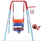 Swing Set on Metal Frame with Basket Ball Frame & Ball - Toys 2 Discover