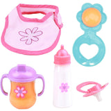 Mommy & Me Baby Doll 5 Piece Feeding Set - Includes A Magic Disappearing Milk Bottle and Sippy Cup