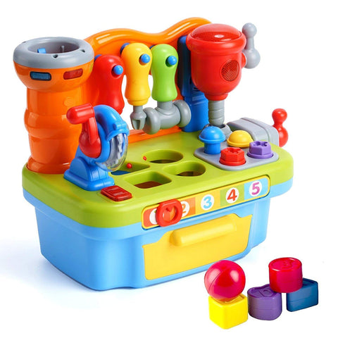 Multifunctional Musical Learning Tool Workbench Toy Set for Kids with Shape Sorter Tools