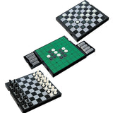 IQ Toys 3 in 1 Travel Magnetic Chess, Checkers and Reversi Set; with Foldable Board and Built in Storage Drawers