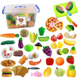 IQ Toys 40 Piece Complete Pretend Cutting Food Playset For Kids, Variety of 36 Food and 4 Cutting Accessories, Includes A Storage Container