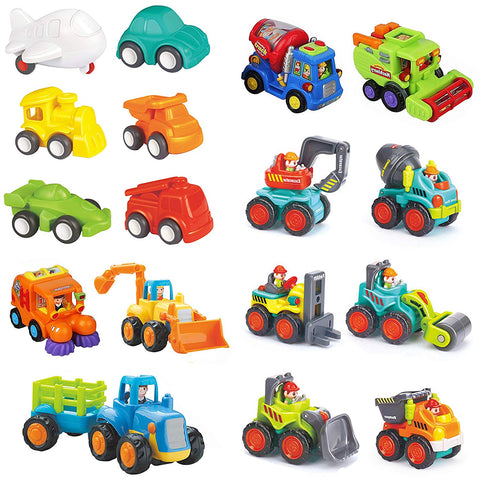 IQ Toys 18 Piece All in One Mega Assorted Friction-Powered and Push and Go Vehicles- Cars and Trucks Set, Comes in a Clear Storage Container