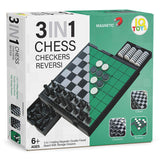 IQ Toys 3 in 1 Travel Magnetic Chess, Checkers and Reversi Set; with Foldable Board and Built in Storage Drawers