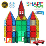 Shapemags 124 Piece Set, Made With Power+Magnets, 100 Clear Color Tiles, Includes 24 StileMags, 12X12 Stabilizer Plate and Car Base