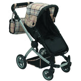 Babyboo Deluxe Doll Pram Color Beige Plaid with Swiveling Wheels & Adjustable Handle and Free Carriage Bag - 9651B Beige Plaid