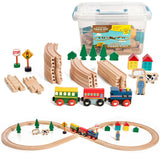 35 Piece Deluxe Figure 8 Wooden Train Set, Comes In A Clear Container, Compatible With All Major Brands