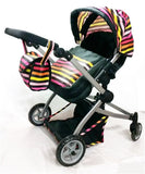 Babyboo Deluxe Twin Doll Bassinet & Stroller (Stripes) with Free Carriage - Toys 2 Discover - 1