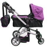 Babyboo Deluxe Doll Pram Color PURPLE & BLACK with Swiveling Wheels & Adjustable Handle and Free Carriage Bag - 9651B PRP - Toys 2 Discover