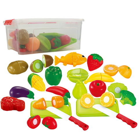 Pretend Food Playset For Kids, Fruits ,Vegetables, Poultry, Cutting Board, Knife And More! Set Includes A Storage Container (35 piece)
