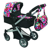 Babyboo Deluxe Doll Pram Color Gumball & Black with Swiveling Wheels & Adjustable Handle and Free Carriage Bag - 9651B GB