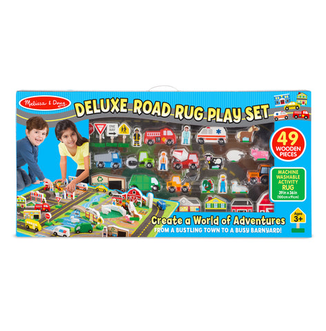 Melissa & Doug Deluxe Activity Road Rug Play Set with 49 Wooden Vehicles and Play Pieces