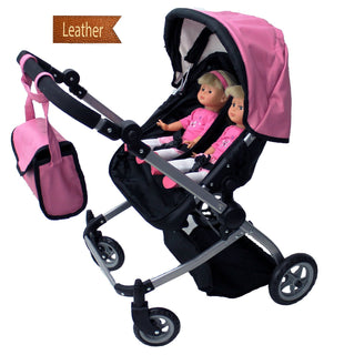 Babyboo Luxury Leather Look Twin Doll Pram Stroller with Free Carriage Toys 2 Discover