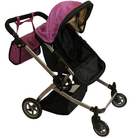 Babyboo Luxury Leather Look Twin Doll Pram/Stroller with Free Carriage (Multi Function View All Photos) - 9651A Purple Leather