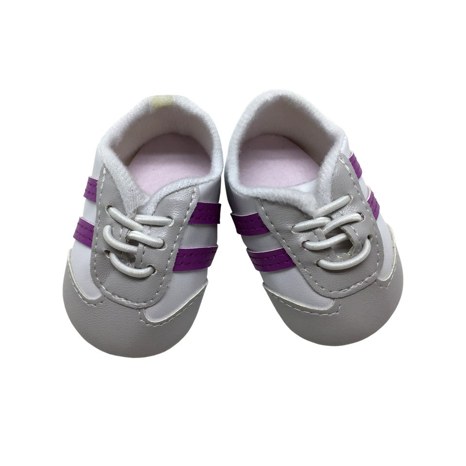 Grey and Purple Lace Up Sneakers for 18 Dolls