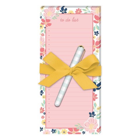 pink wildflower to do magnetic list pad with pen