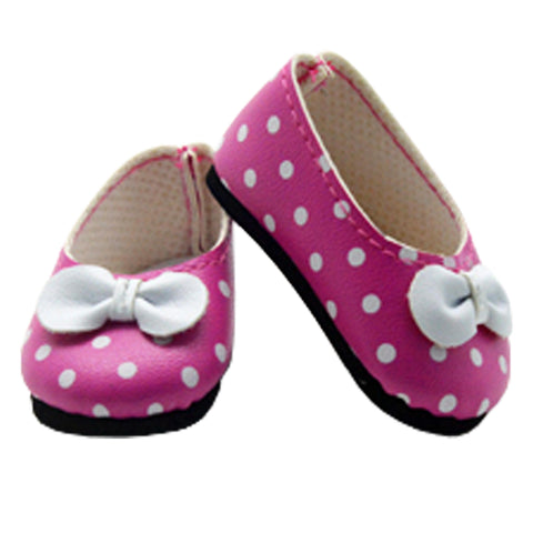 Pink and White Polka Dot Flats with White Bow