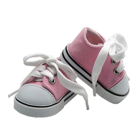 Pink and White Lace Up Sneakers for 18